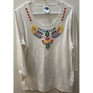 DIANE GILMAN FLORAL DESIGN WHITE LONG SLEEVE WOMAN BLOUSE